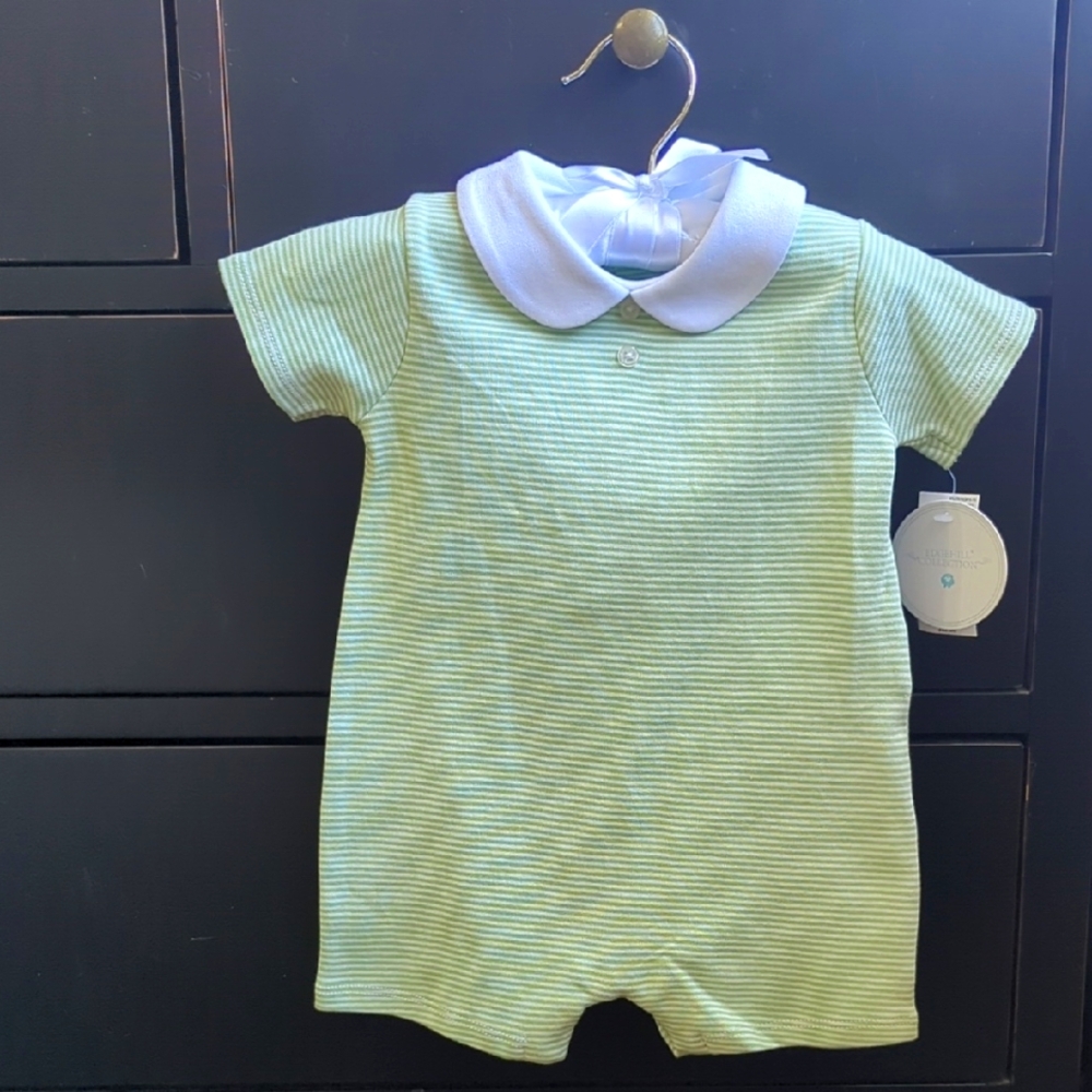 Edgehill Collection Green and White Bodysuit with Peter Pan Collar